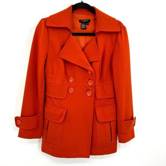 SANDRO Women's Orange Double Breasted Outdoor Spring Fall Peacoat Size Small - Picture 1 of 6
